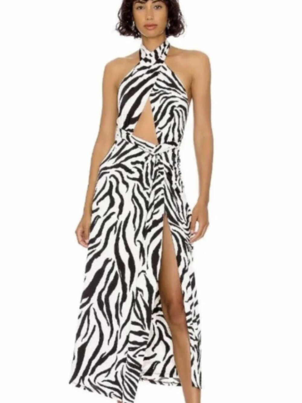 NWT AFRM Avian Zebra Halter Cutout Midi Dress M